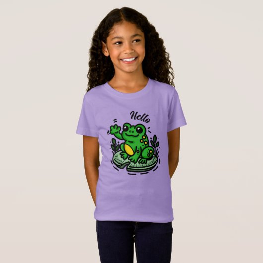 Hallo getrokken | Kikker op Lily Pad Hand getrokke T-shirt (Voorkant volledig)