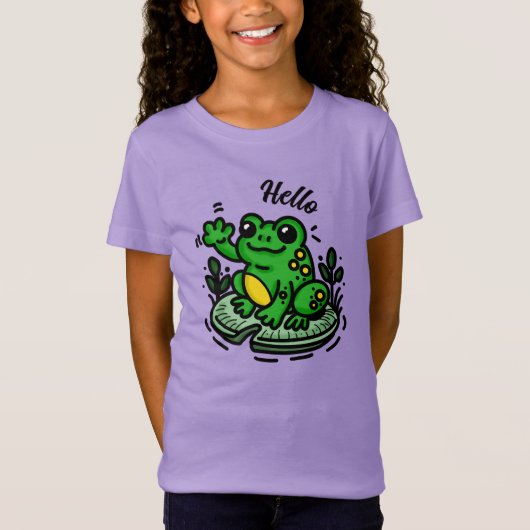 Hallo getrokken | Kikker op Lily Pad Hand getrokke T-shirt (Voorkant)
