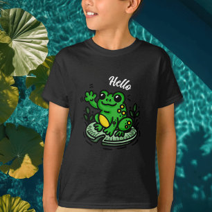 Hallo getrokken   Kikker op Lily Pad Hand getrokke T-shirt