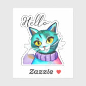 Hallo getrokken | Leuke blauwe kitty kat Sticker (Vel)