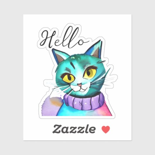 Hallo getrokken | Leuke blauwe kitty kat Sticker (Vel)