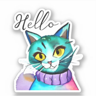 Hallo getrokken   Leuke blauwe kitty kat Sticker