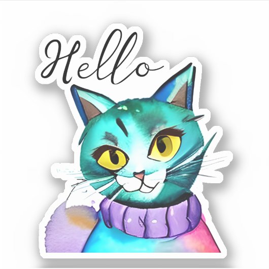 Hallo getrokken | Leuke blauwe kitty kat Sticker (Voorkant)