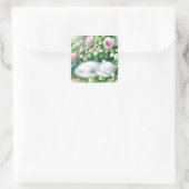 Hallo getrokken | Sweet White Kitten Napping Vierkante Sticker (Tas)