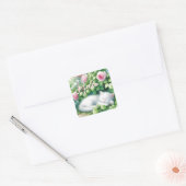 Hallo getrokken | Sweet White Kitten Napping Vierkante Sticker (Envelop)
