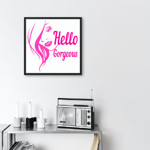 hallo geweldige Lady Face Drawing Typografie Small Poster