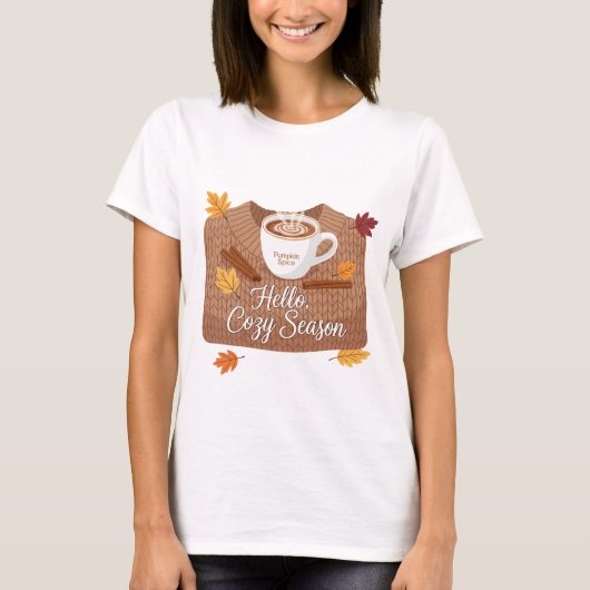 Hallo Gezellig seizoen herfstkunst T-shirt (Voorkant)