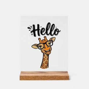 Hallo Giraffe Vintage Gravure Cute Dieren T-shirt_ Acryl Bord
