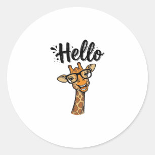 Hallo Giraffe Vintage Gravure Cute Dieren T-shirt_ Ronde Sticker