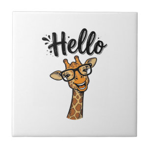 Hallo Giraffe Vintage Gravure Cute Dieren T-shirt_ Tegeltje