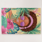 hallo Girl Beach Beauty Tropical Palm & Flamingo Legpuzzel (Horizontaal)