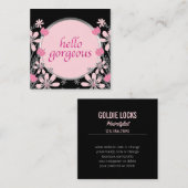 hallo | Girly Floral Pink Glitter Vierkante Visitekaartje (Voorkant / Achterkant)