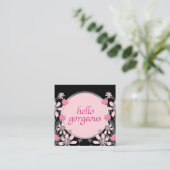 hallo | Girly Floral Pink Glitter Vierkante Visitekaartje (Staand voorkant)