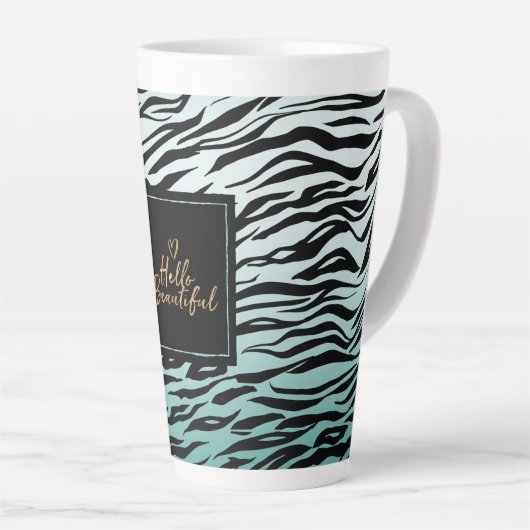 Hallo Girly Mint Zwart Zebra Print Ombre Latte Mok (Rechterhoek)