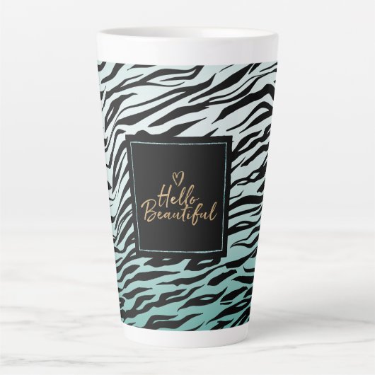 Hallo Girly Mint Zwart Zebra Print Ombre Latte Mok (Voorkant)