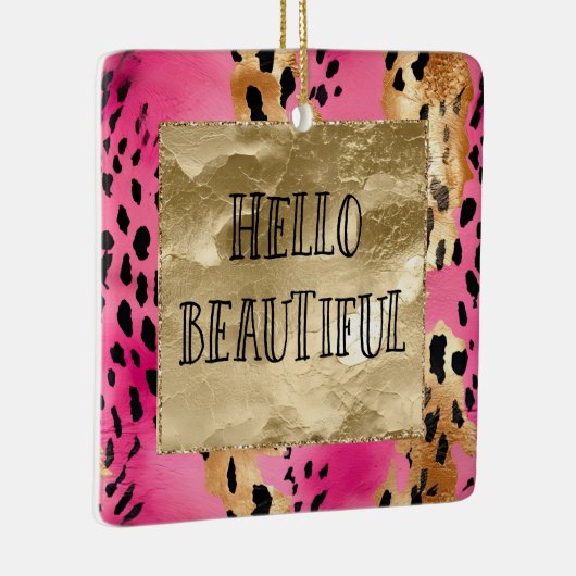 Hallo Girly Pink Glam Gold Leopard Keramisch Ornament (Rechts)