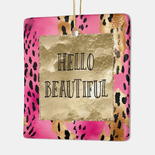 Hallo Girly Pink Glam Gold Leopard Keramisch Ornament (Links)