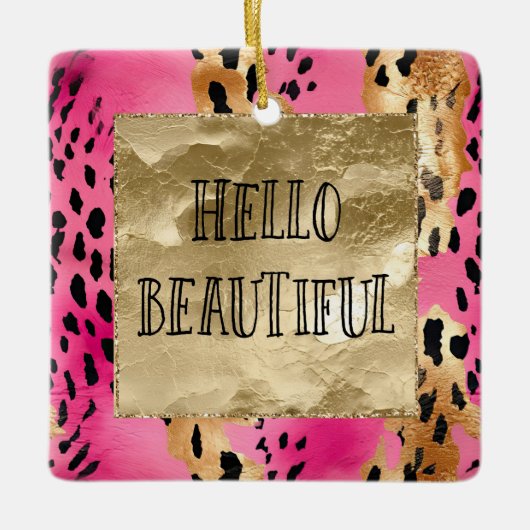 Hallo Girly Pink Glam Gold Leopard Keramisch Ornament (Voorkant)