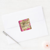 Hallo Girly Pink Glam Gold Leopard Vierkante Sticker (Envelop)