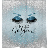 hallo - Glamoureuze Eyelashes - Blauw Douchegordijn (Voorkant)