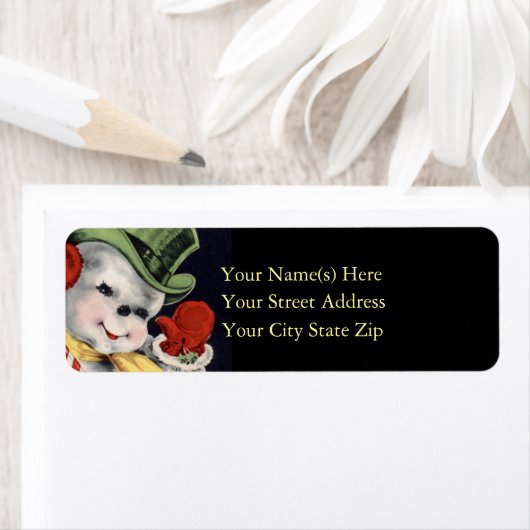 Hallo Glimlachende Kerstmis Sneeuwman Waves Etiket (Insitu)