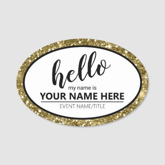 Hallo Glitter Border Gold ID633 Naamplaatje (Voorkant)
