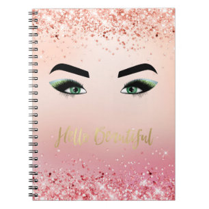 Hallo Glitter Roze Groene Ogen Wimpers Notitieboek