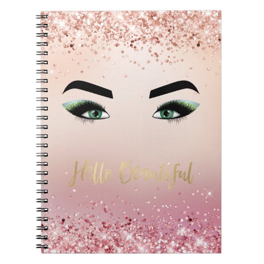 Hallo Glitter Roze Groene Ogen Wimpers Notitieboek (Voorkant)