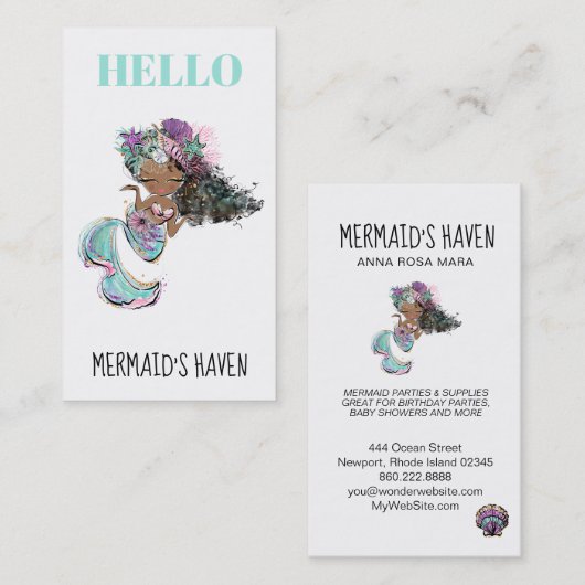 *~* HALLO Glitterende Sprankelende Zeemeermin Zees Visitekaartje (Voorkant / Achterkant)