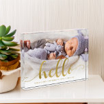 Hallo Gold Effect Script Lettering "?" Baby Fotoblokken<br><div class="desc">Het Manuscript van het Goud Effect die "Hallo"Baby foto aangepast ontwerp laat doorschemeren.</div>