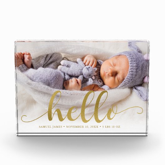 Hallo Gold Effect Script Lettering "?" Baby Fotoblokken (Voorkant)