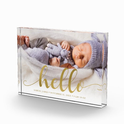 Hallo Gold Effect Script Lettering "?" Baby Fotoblokken (Rechts)