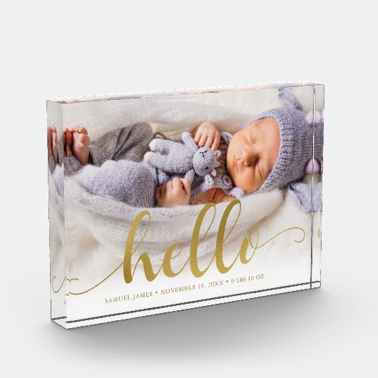 Hallo Gold Effect Script Lettering "?" Baby Fotoblokken (Links)