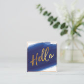 Hallo Gold Script | Navy Waterverf Brush Stroke Vierkante Visitekaartje (Staand voorkant)