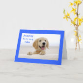 Hallo Golden Retriever Puppy Wenskaart Kaart (Gele Bloem)