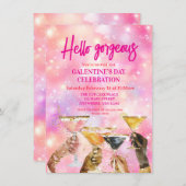 Hallo Gorgeous Galentine's Day Glitter Roze Kaart (Voorkant / Achterkant)