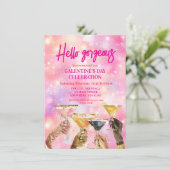 Hallo Gorgeous Galentine's Day Glitter Roze Kaart (Staand voorkant)