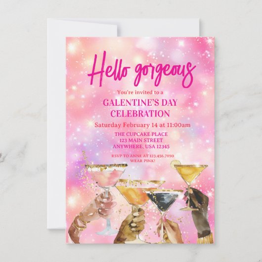 Hallo Gorgeous Galentine's Day Glitter Roze Kaart (Voorkant)