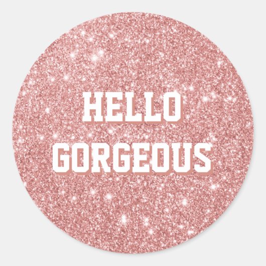 HALLO GORGEOUS Luxury Faux Glitter Roos Goud Ronde Sticker (Voorkant)