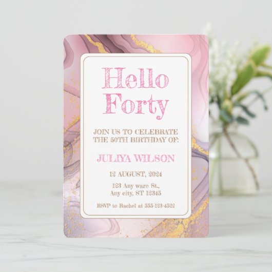 Hallo Goud glitter roze verjaardagsfeestje Kaart (Staand voorkant)