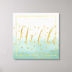 Hallo Goud Mint Confetti Ombre Canvas Afdruk