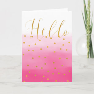 Hallo Goud Roze Confetti Ombre Kaart