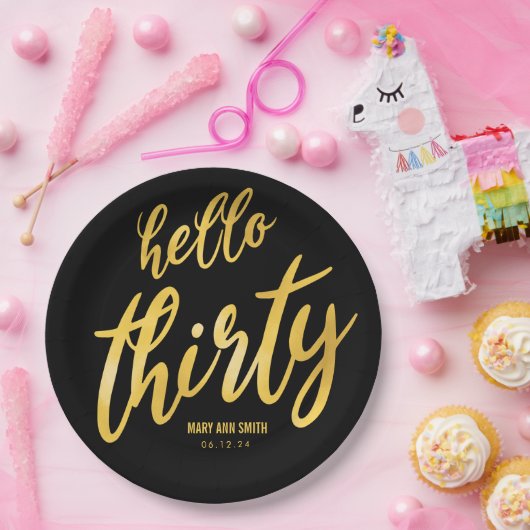 Hallo Goud Zwart "Thirty" Verjaardag w/ Naam Papieren Bordje (Feest)