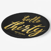 Hallo Goud Zwart "Thirty" Verjaardag w/ Naam Papieren Bordje (Gekanteld)