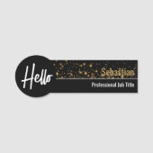Hallo Gouden Bokeh Zwart & Goud Professioneel Naamplaatje (Voorkant)