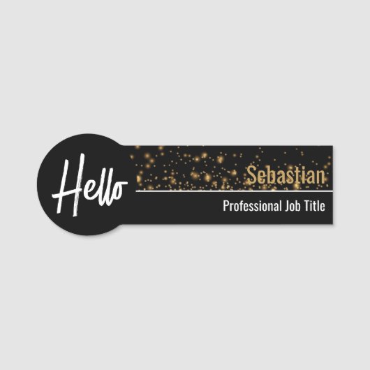 Hallo Gouden Bokeh Zwart & Goud Professioneel Naamplaatje (Voorkant)