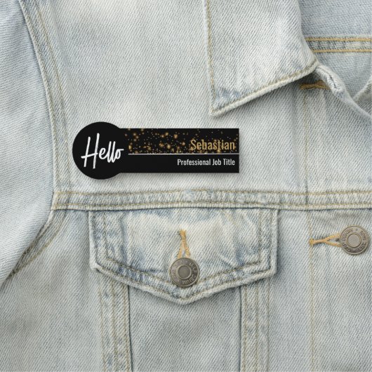 Hallo Gouden Bokeh Zwart & Goud Professioneel Naamplaatje (In situ)