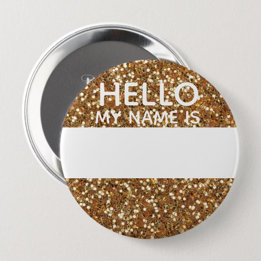 Hallo Gouden Faux Glitter Ronde Button 4,0 Cm (Voorkant /achterkant)