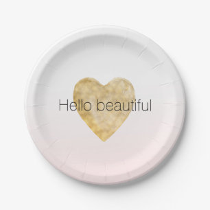 Hallo Gouden Hart Blush Roze Ombre Papieren Bordje