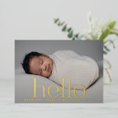 hallo gouden moderne fotogeboorteaankondiging folie uitnodiging (Staand Voorkant)
